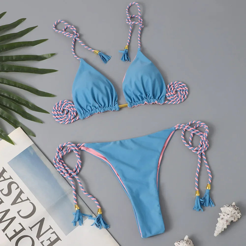 Swimsuit Women Bikinis Set Sexy Drawstring Bikini Beachwear Leopard Two-pieces Swimwear Bathing Suit Lace Up Bikini Set