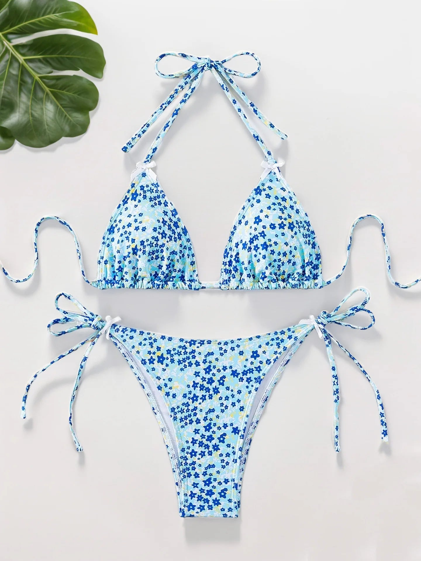 Summer Swimwear Women Sexy Backless Swimsuit 2 PCS Bikini Set Laced Up Split Bathing suit Low Waist Binding Strap Beach Bikini