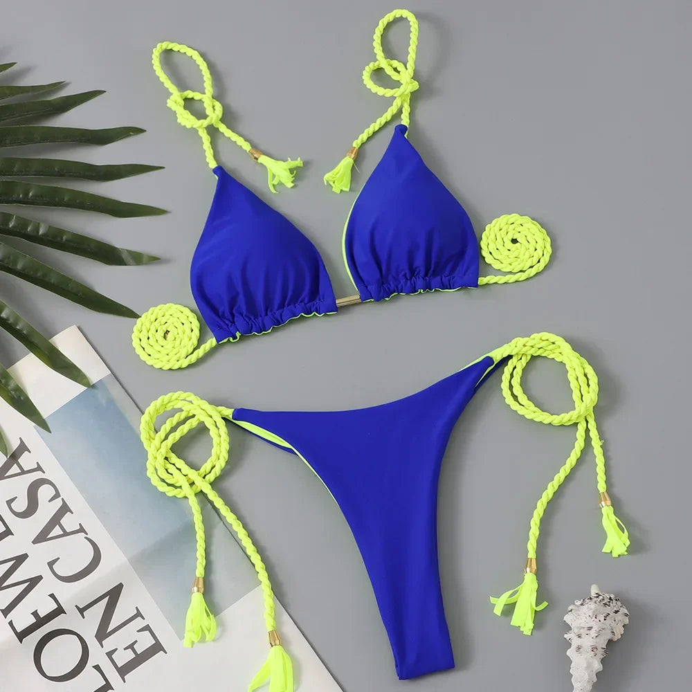 Swimsuit Women Bikinis Set Sexy Drawstring Bikini Beachwear Leopard Two-pieces Swimwear Bathing Suit Lace Up Bikini Set