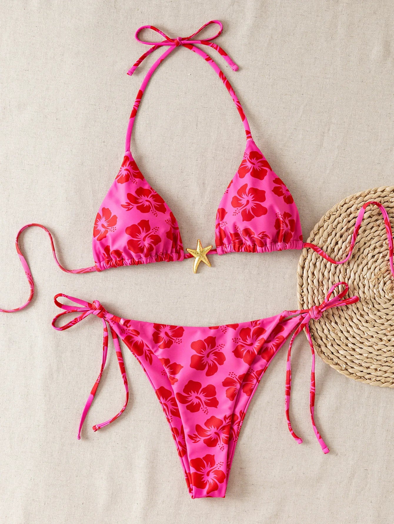 Summer Swimwear Women Sexy Backless Swimsuit 2 PCS Bikini Set Laced Up Split Bathing suit Low Waist Binding Strap Beach Bikini