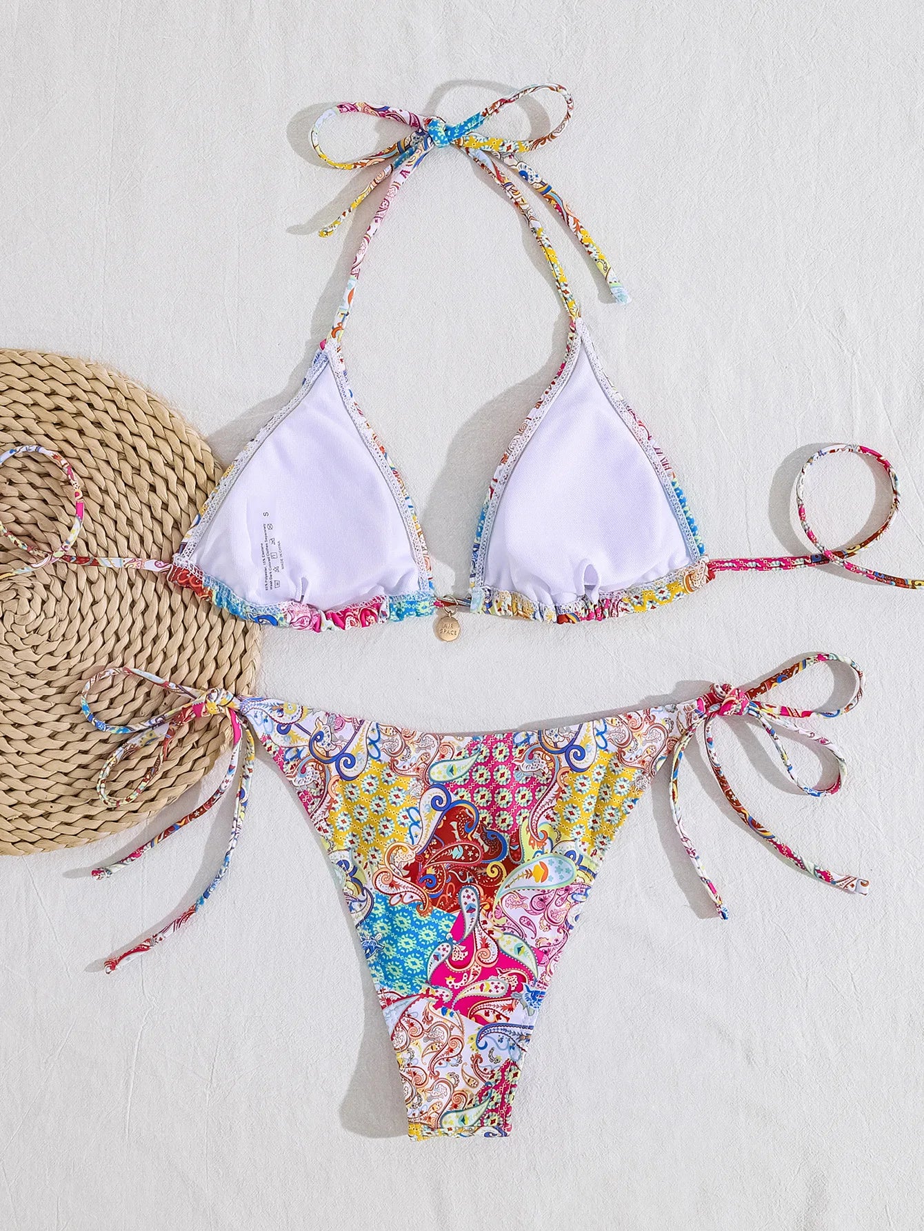 Summer Swimwear Women Sexy Backless Swimsuit 2 PCS Bikini Set Laced Up Split Bathing suit Low Waist Binding Strap Beach Bikini