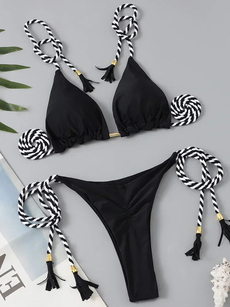 Swimsuit Women Bikinis Set Sexy Drawstring Bikini Beachwear Leopard Two-pieces Swimwear Bathing Suit Lace Up Bikini Set