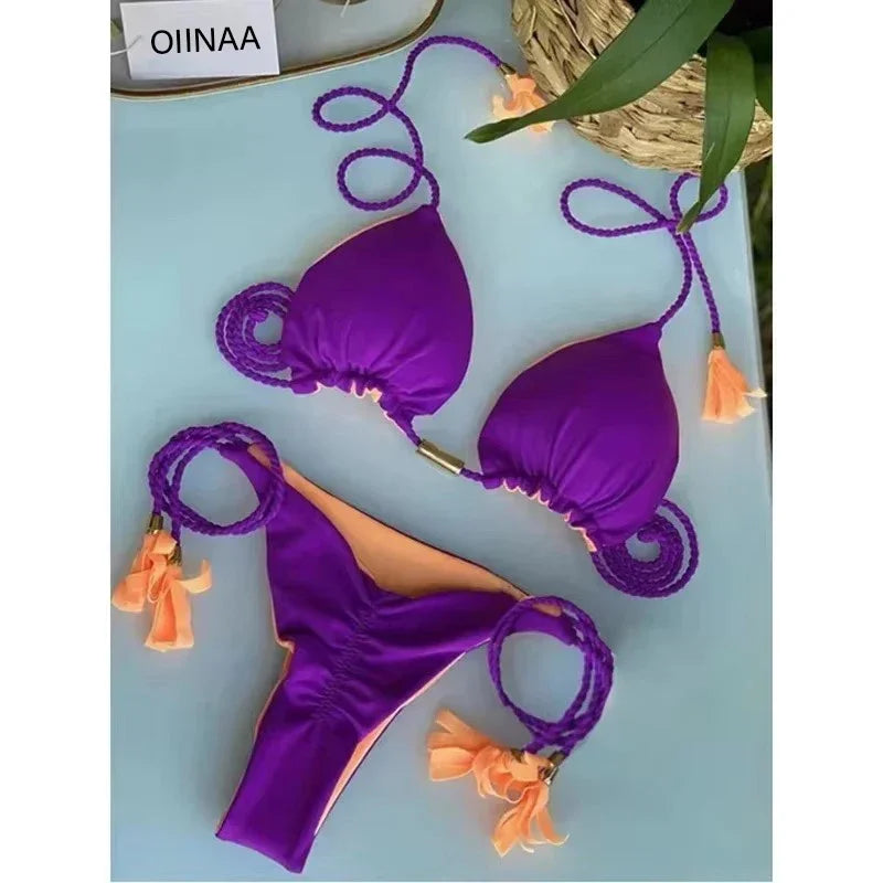 Swimsuit Women Bikinis Set Sexy Drawstring Bikini Beachwear Leopard Two-pieces Swimwear Bathing Suit Lace Up Bikini Set
