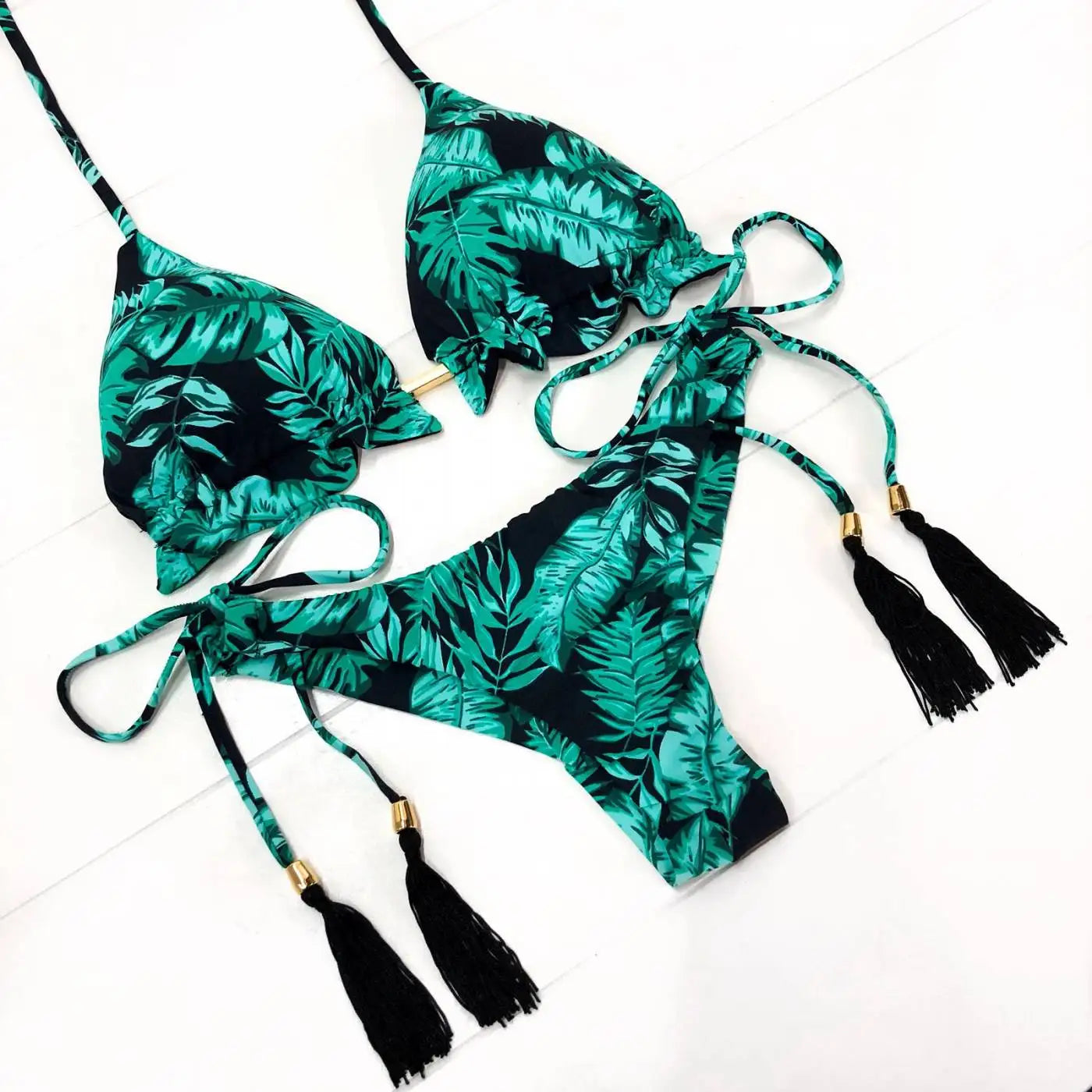 brazilian lace up push up bikini set micro swimwear designer tassels swimsuit beachwear outfit bathing suit women