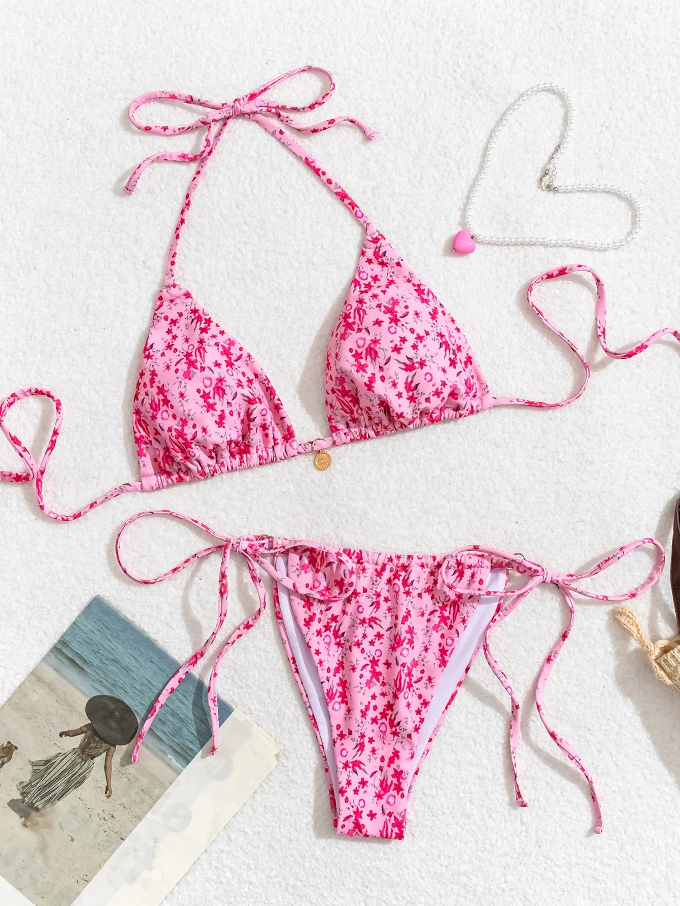 Summer Swimwear Women Sexy Backless Swimsuit 2 PCS Bikini Set Laced Up Split Bathing suit Low Waist Binding Strap Beach Bikini