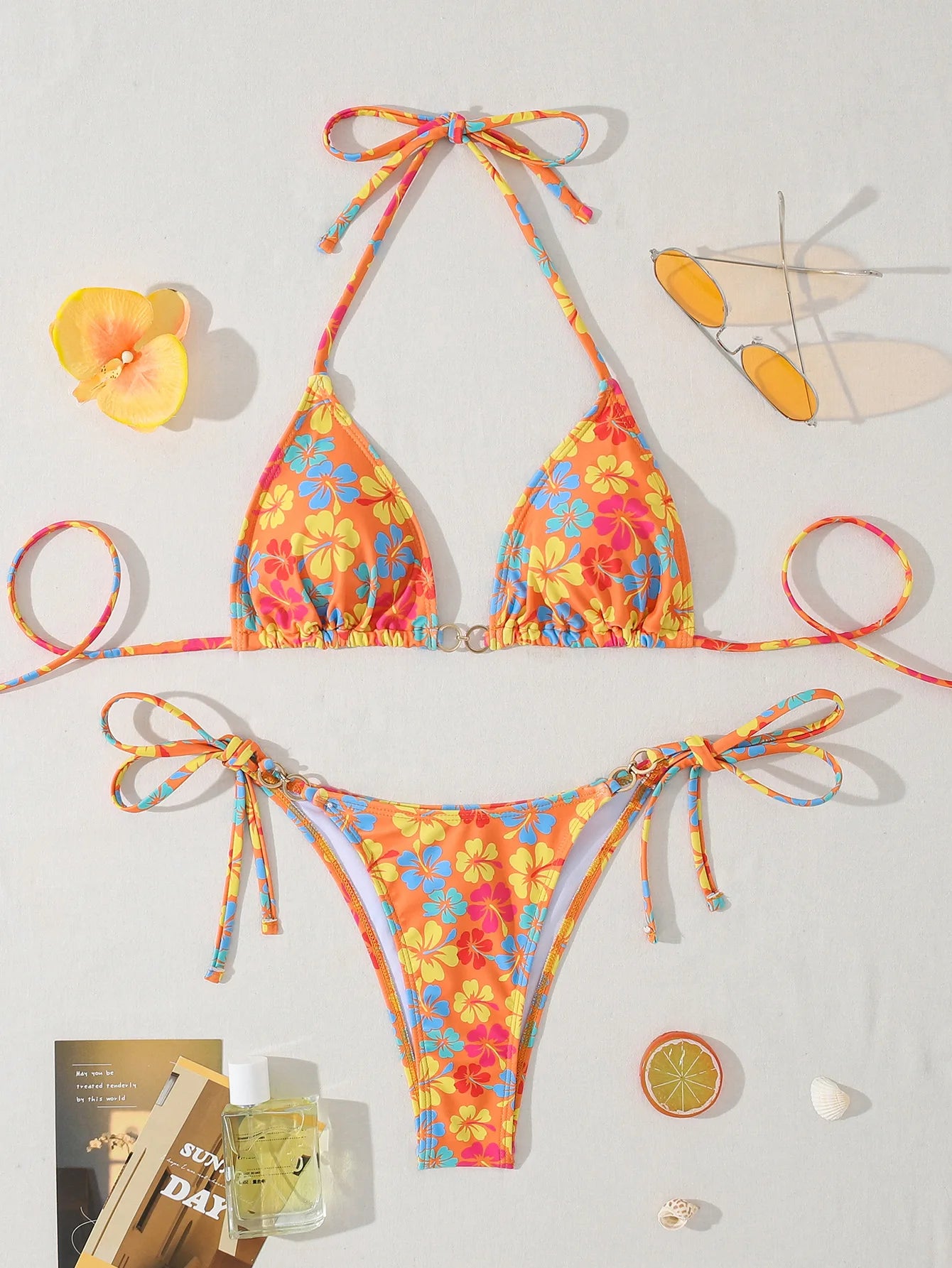 Summer Swimwear Women Sexy Backless Swimsuit 2 PCS Bikini Set Laced Up Split Bathing suit Low Waist Binding Strap Beach Bikini