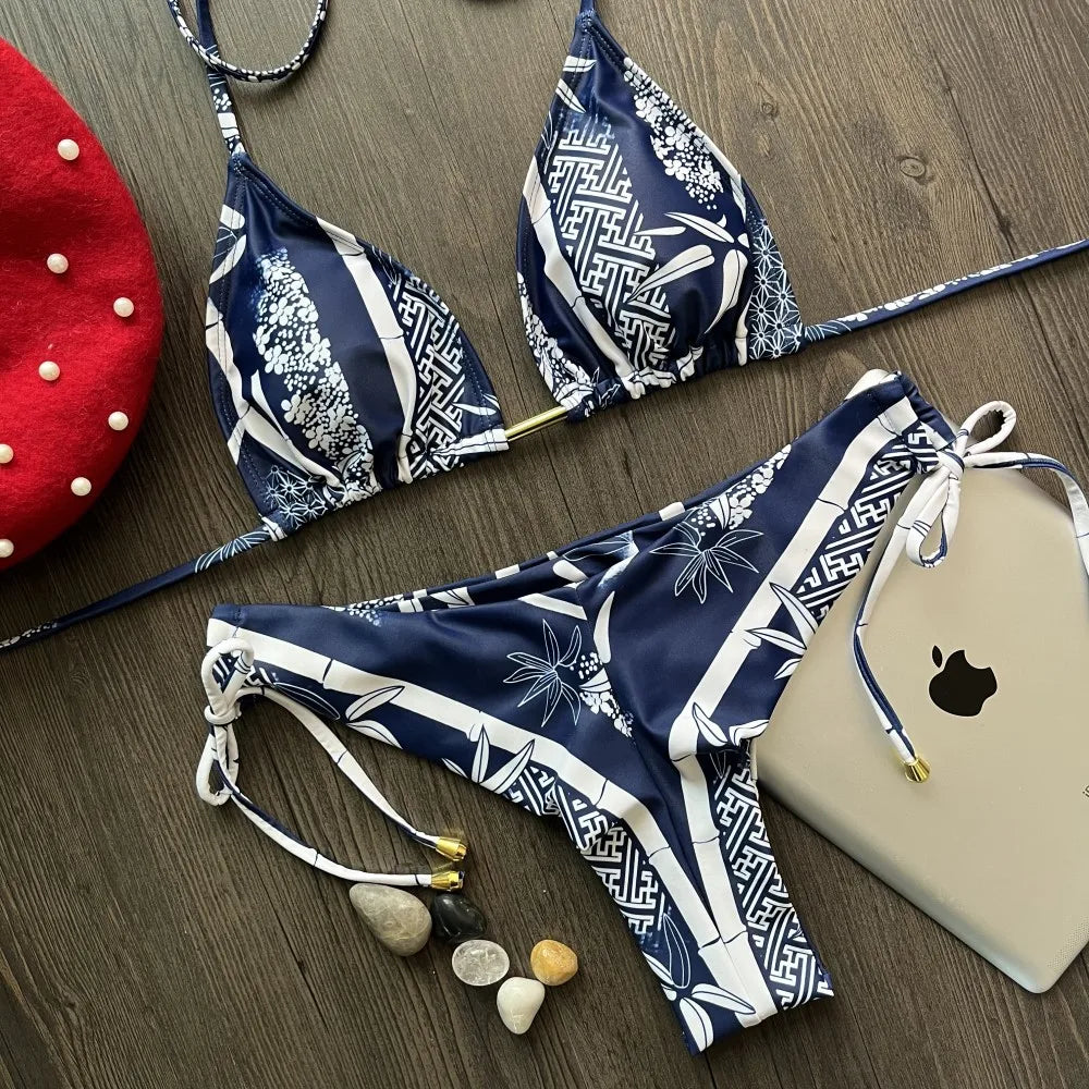 brazilian lace up push up bikini set micro swimwear designer tassels swimsuit beachwear outfit bathing suit women