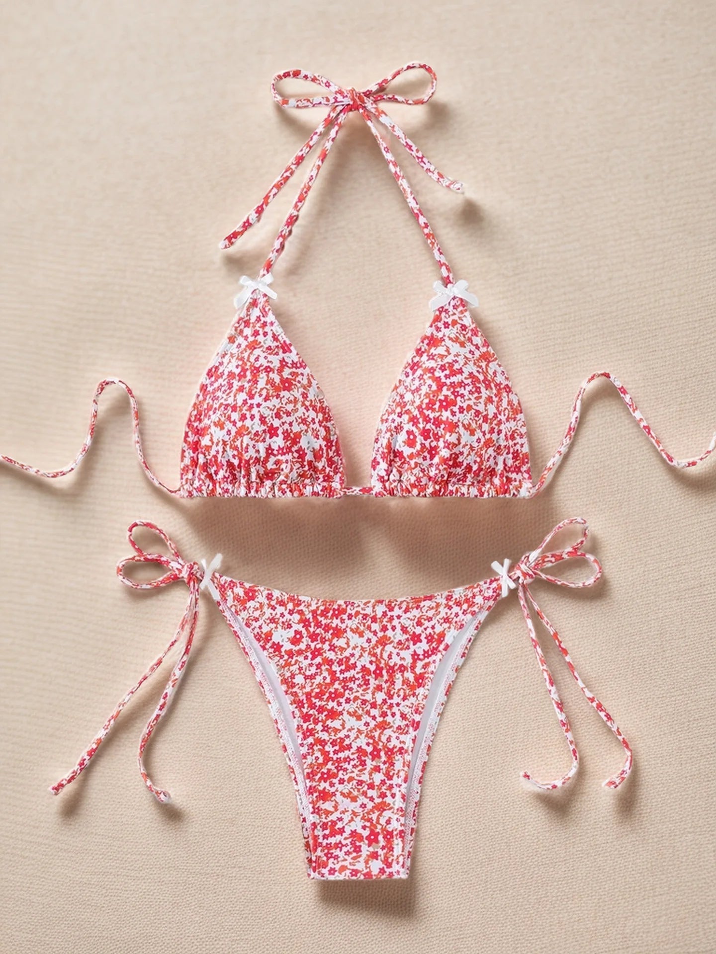 Summer Swimwear Women Sexy Backless Swimsuit 2 PCS Bikini Set Laced Up Split Bathing suit Low Waist Binding Strap Beach Bikini