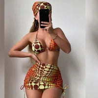 2025 new bikini split tight women's swimsuit swimsuit gathered leopard print swimsuit