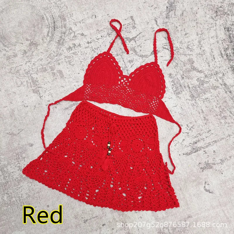 Hand Crochet Bikini Beach Skirt Swimsuit Swimsuit