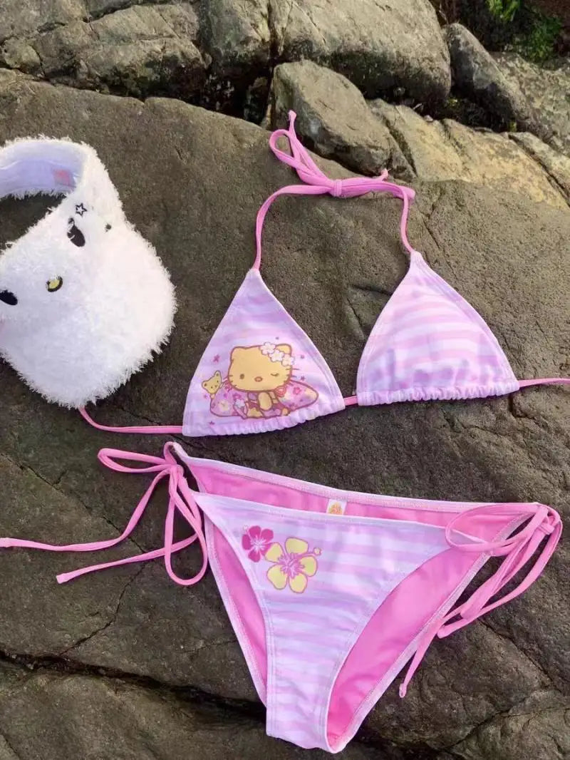 Summer Cute Hello Kittys Girls Split Strap Swimsuit