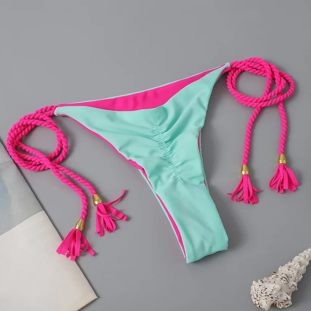 Swimsuit Women Bikinis Set Sexy Drawstring Bikini Beachwear Leopard Two-pieces Swimwear Bathing Suit Lace Up Bikini Set