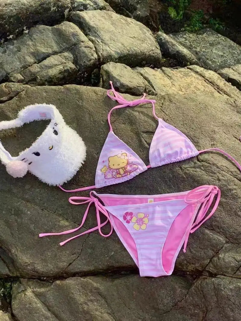 Summer Cute Hello Kittys Girls Split Strap Swimsuit