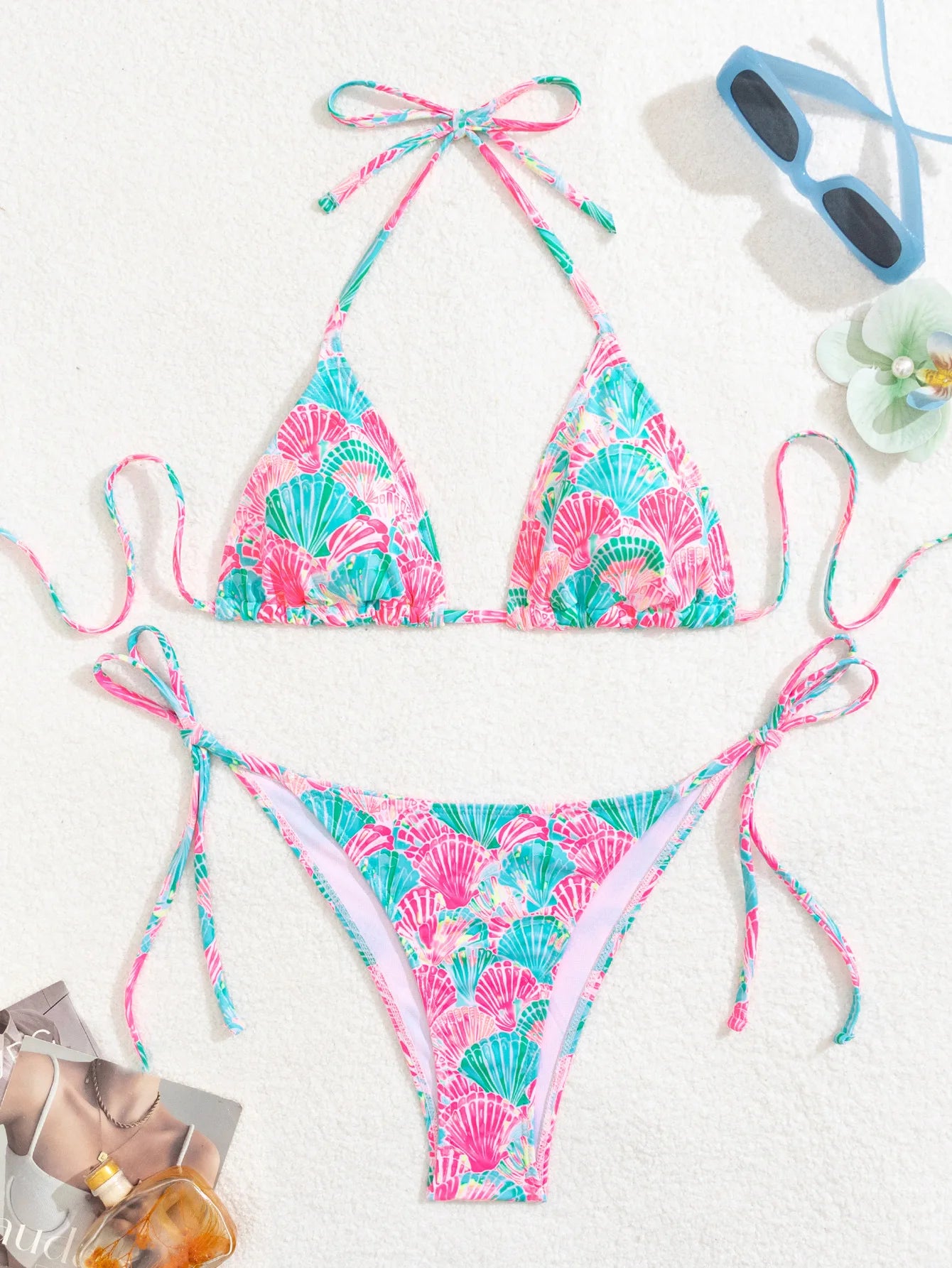 Summer Swimwear Women Sexy Backless Swimsuit 2 PCS Bikini Set Laced Up Split Bathing suit Low Waist Binding Strap Beach Bikini