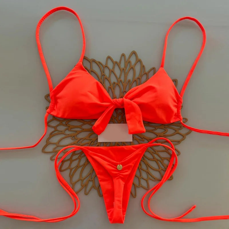 New Multicolor Printed Strap Split Swimsuit Sexy G-string Bikini
