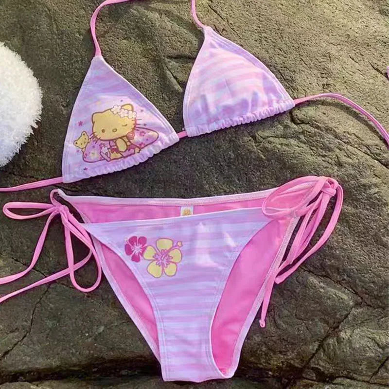 Summer Cute Hello Kittys Girls Split Strap Swimsuit