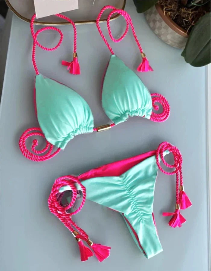 Swimsuit Women Bikinis Set Sexy Drawstring Bikini Beachwear Leopard Two-pieces Swimwear Bathing Suit Lace Up Bikini Set