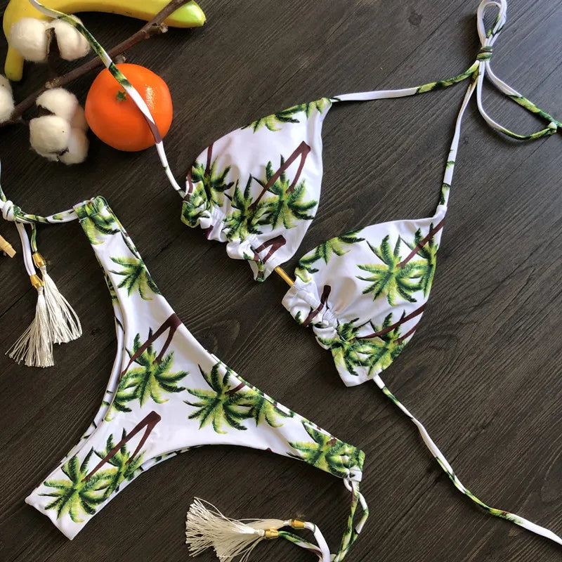 brazilian lace up push up bikini set micro swimwear designer tassels swimsuit beachwear outfit bathing suit women