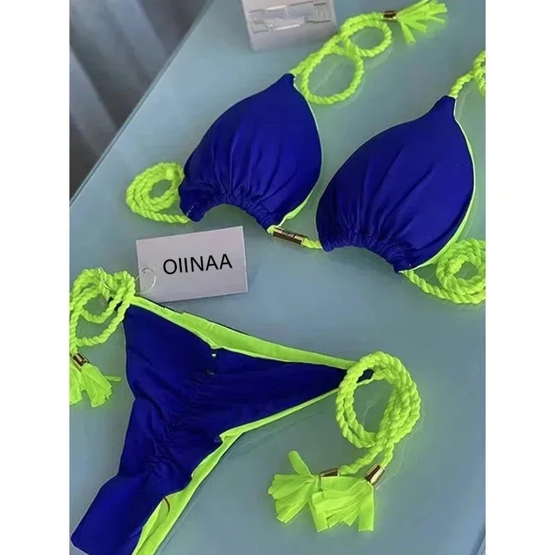 Swimsuit Women Bikinis Set Sexy Drawstring Bikini Beachwear Leopard Two-pieces Swimwear Bathing Suit Lace Up Bikini Set