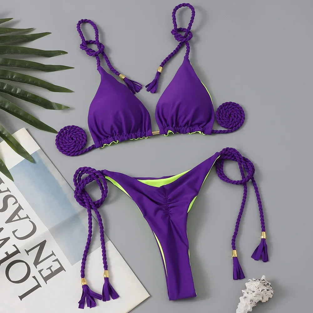 Swimsuit Women Bikinis Set Sexy Drawstring Bikini Beachwear Leopard Two-pieces Swimwear Bathing Suit Lace Up Bikini Set