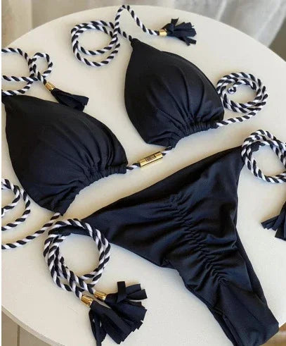 Swimsuit Women Bikinis Set Sexy Drawstring Bikini Beachwear Leopard Two-pieces Swimwear Bathing Suit Lace Up Bikini Set