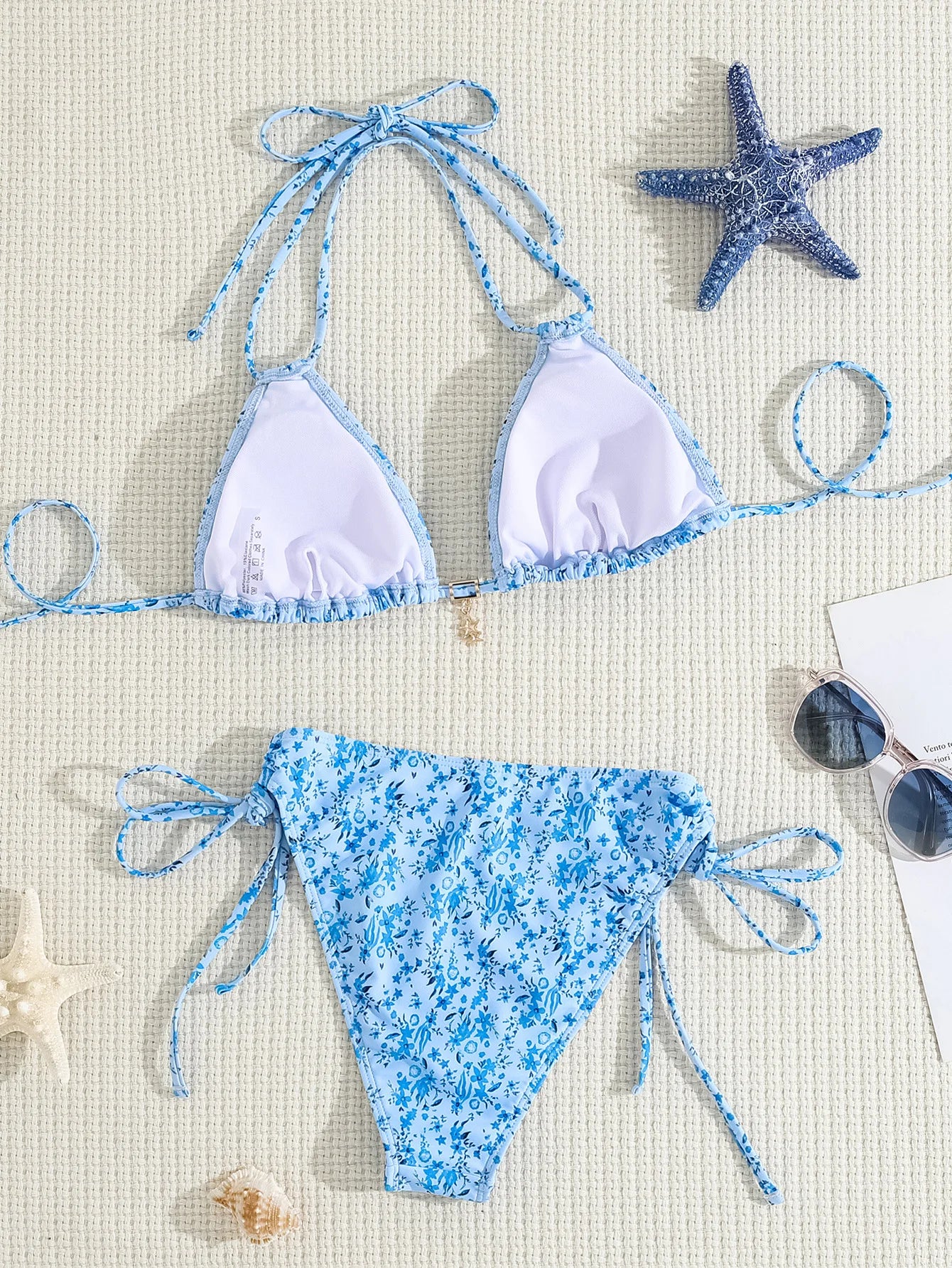 Summer Swimwear Women Sexy Backless Swimsuit 2 PCS Bikini Set Laced Up Split Bathing suit Low Waist Binding Strap Beach Bikini