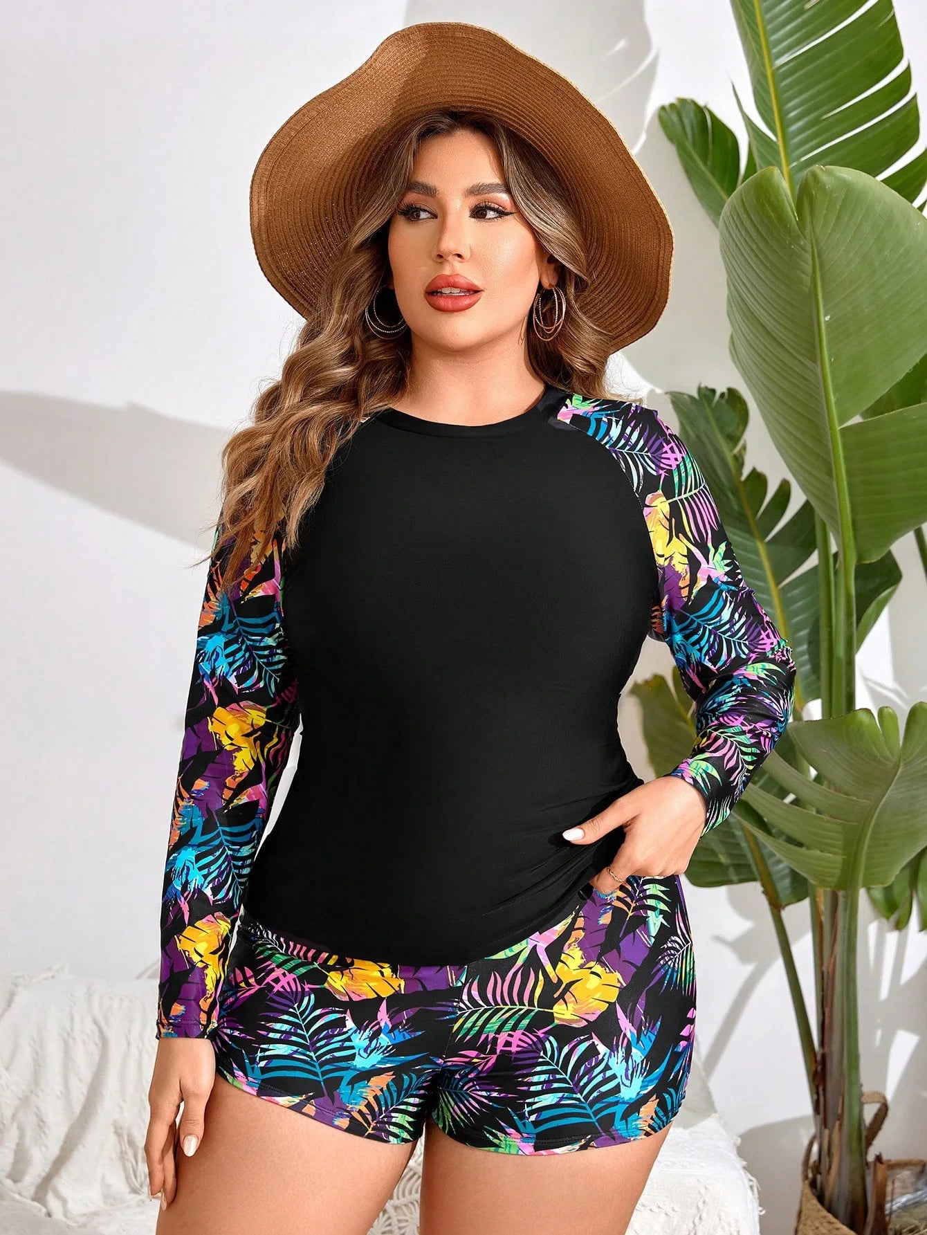 New Sexy Plus Size Bikini Swimwear Women Long Sleeves New Tankini Swimsuit