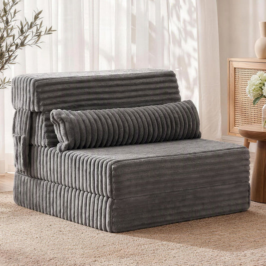 Artiss 3-in-1 Klappbares Schlafsofa, armloser Loungesessel mit Seitentasche und Kissen