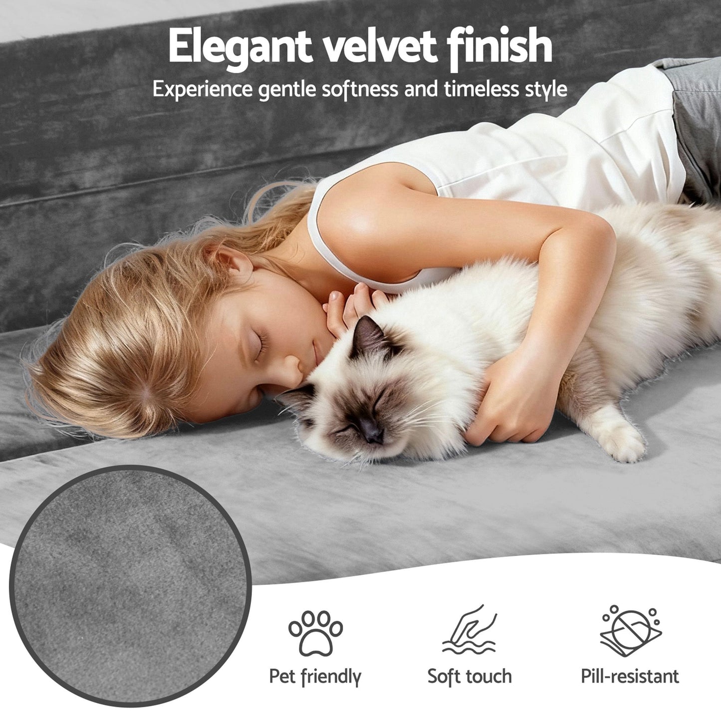 Artiss 3-in-1 Convertible Sofa Bed with Folding Mattress Velvet Foam Chair 300KG