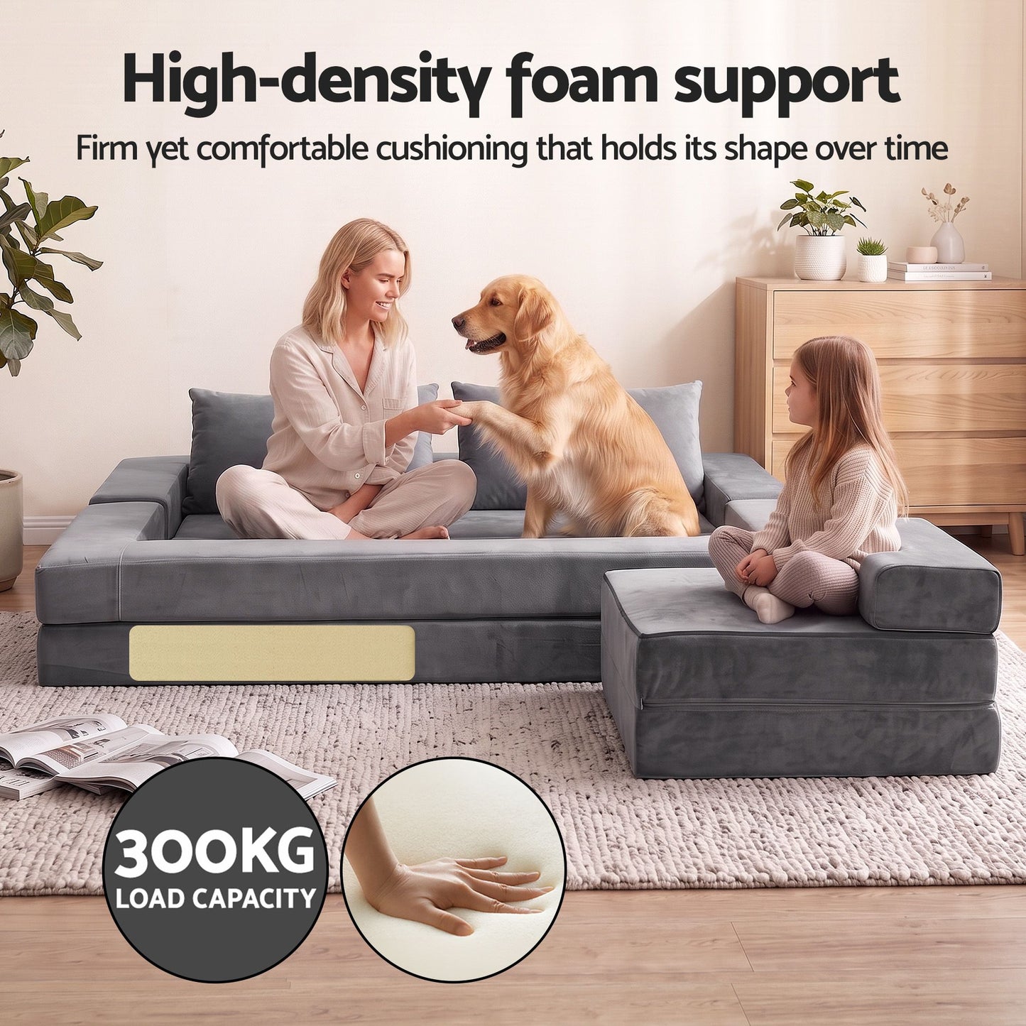 Artiss 3-in-1 Convertible Sofa Bed with Folding Mattress Velvet Foam Chair 300KG