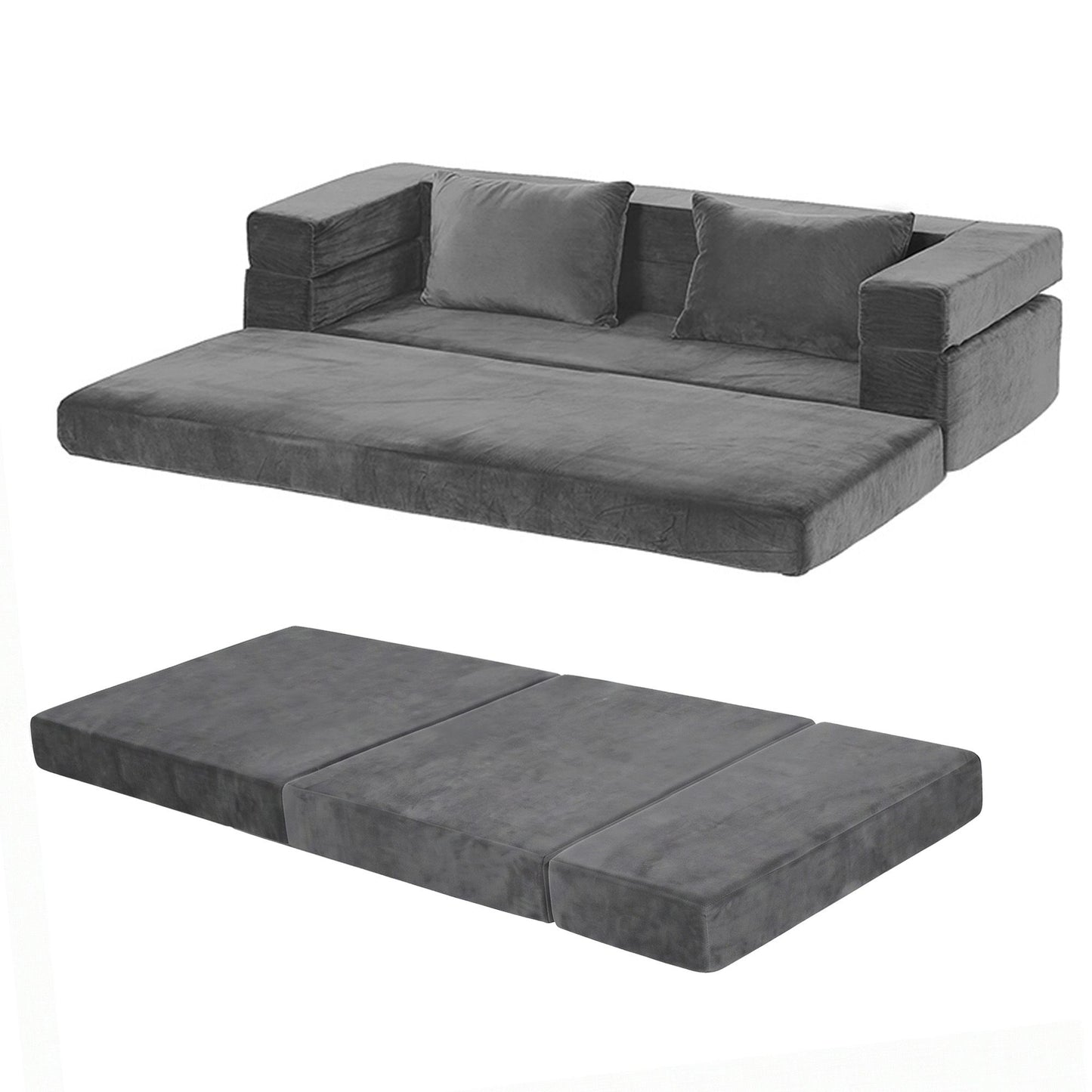 Artiss 3-in-1 Convertible Sofa Bed with Folding Mattress Velvet Foam Chair 300KG