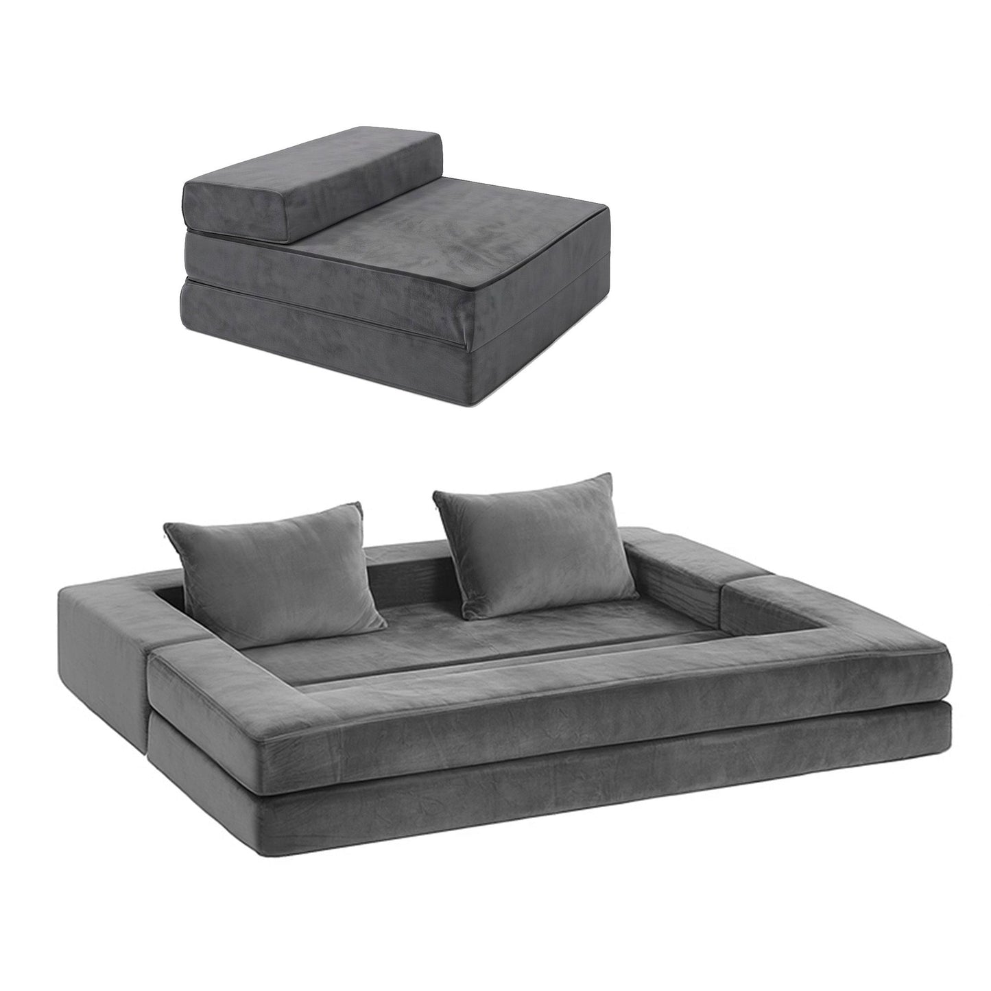Artiss 3-in-1 Convertible Sofa Bed with Folding Mattress Velvet Foam Chair 300KG