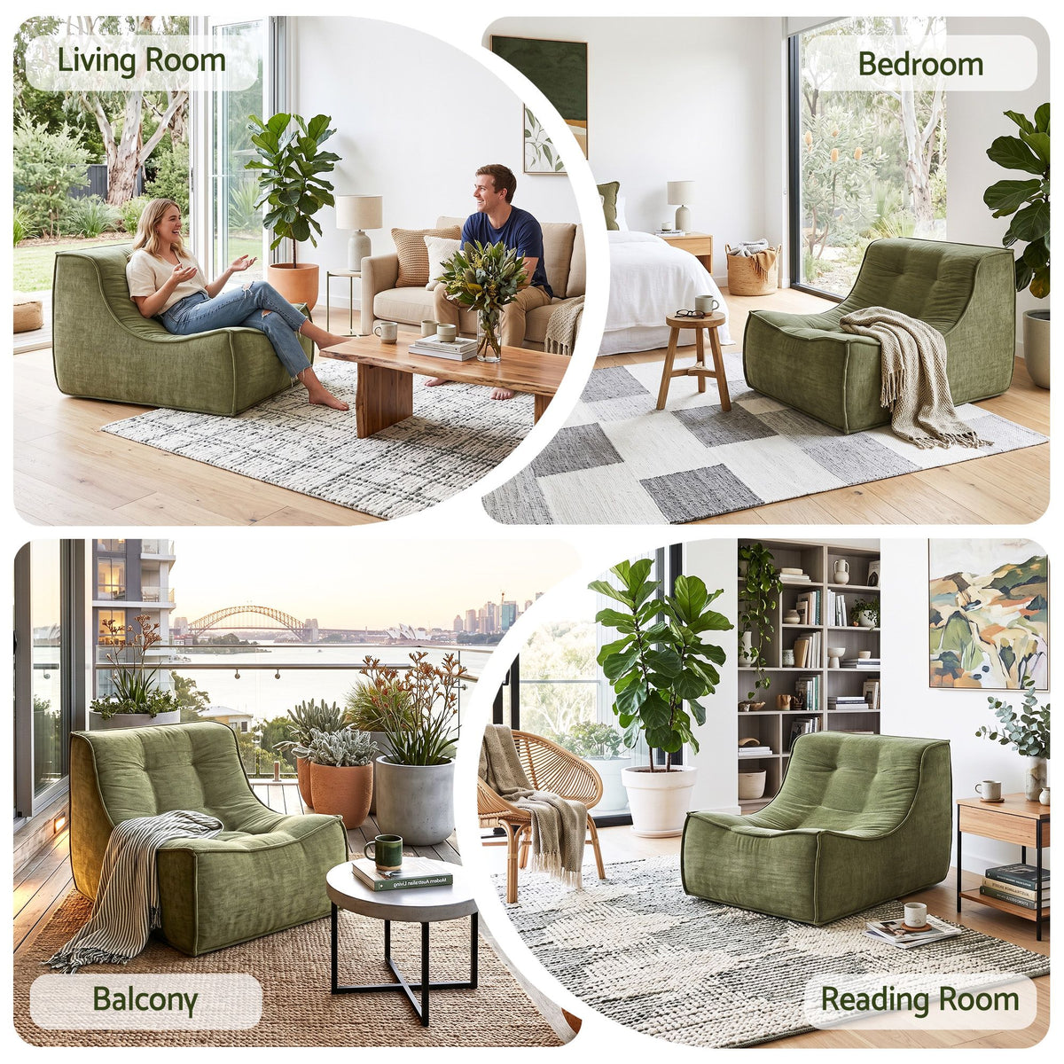 Artiss Set of 3 Sofa Modular Boneless Couches No Assembly Green