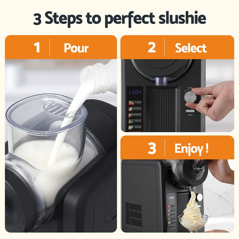Devanti 2L Slushie Machine Ice Cream Maker Frozen Smoothies Milkshakes Black