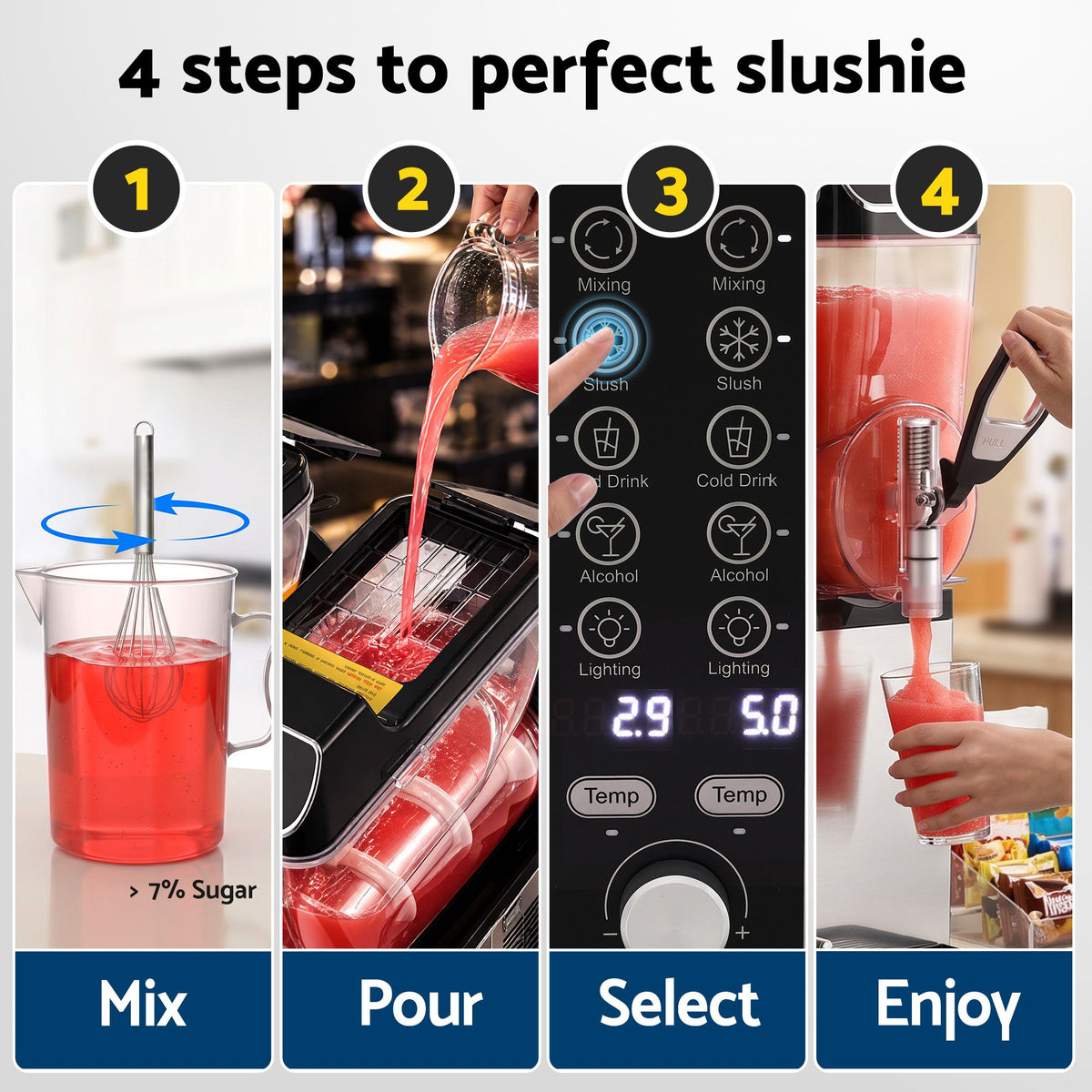 Devanti Commercial Slushie Machine 15L x2 Frozen Drink Maker Dual Tank Silver