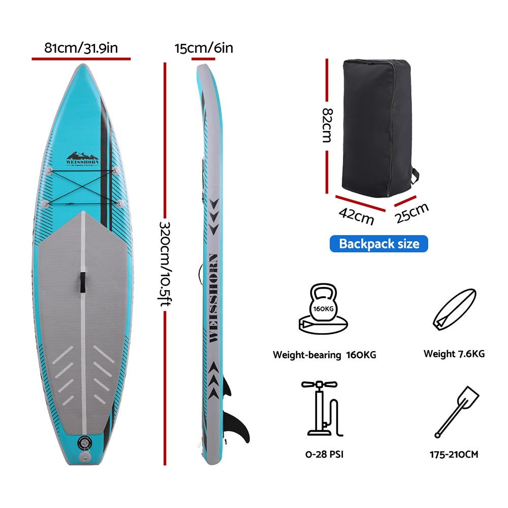 Weisshorn Stand Up Paddle Board 10,5ft aufblasbares SUP Surfboard Paddleboard Kajak Surf Grün