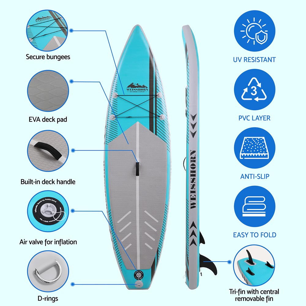 Weisshorn Stand Up Paddle Board 10,5ft aufblasbares SUP Surfboard Paddleboard Kajak Surf Grün