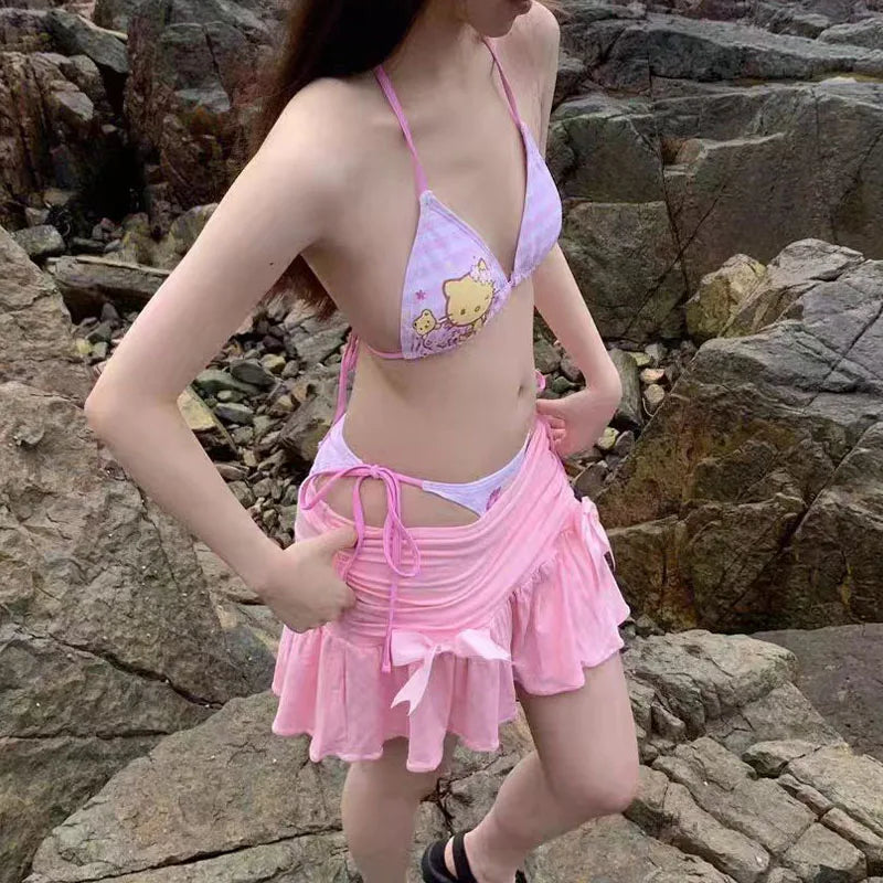 Summer Cute Hello Kittys Girls Split Strap Swimsuit