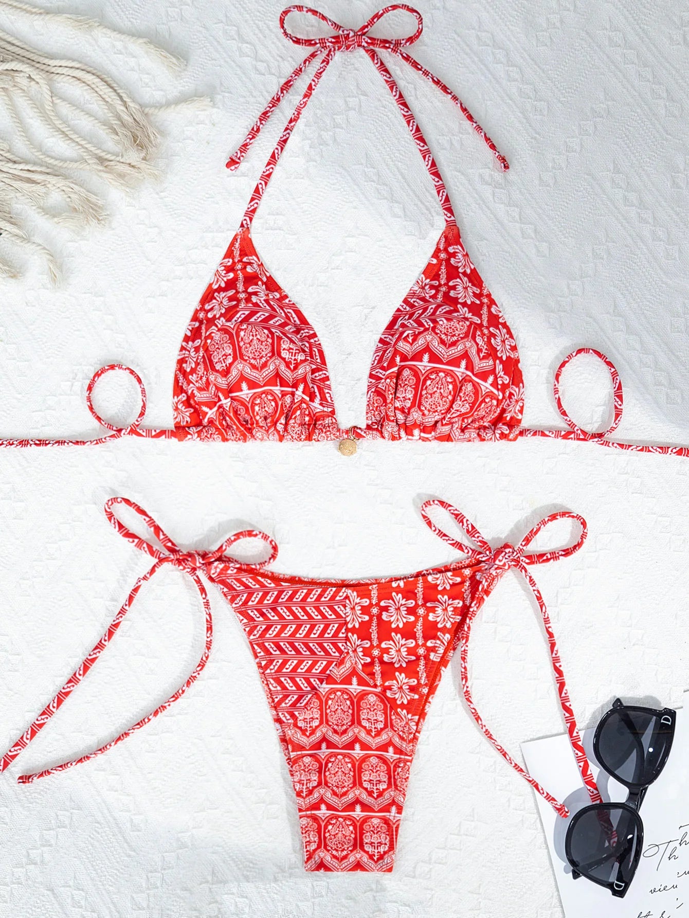 Summer Swimwear Women Sexy Backless Swimsuit 2 PCS Bikini Set Laced Up Split Bathing suit Low Waist Binding Strap Beach Bikini