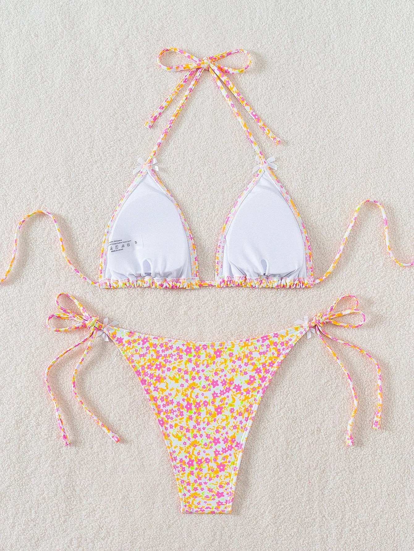 Summer Swimwear Women Sexy Backless Swimsuit 2 PCS Bikini Set Laced Up Split Bathing suit Low Waist Binding Strap Beach Bikini