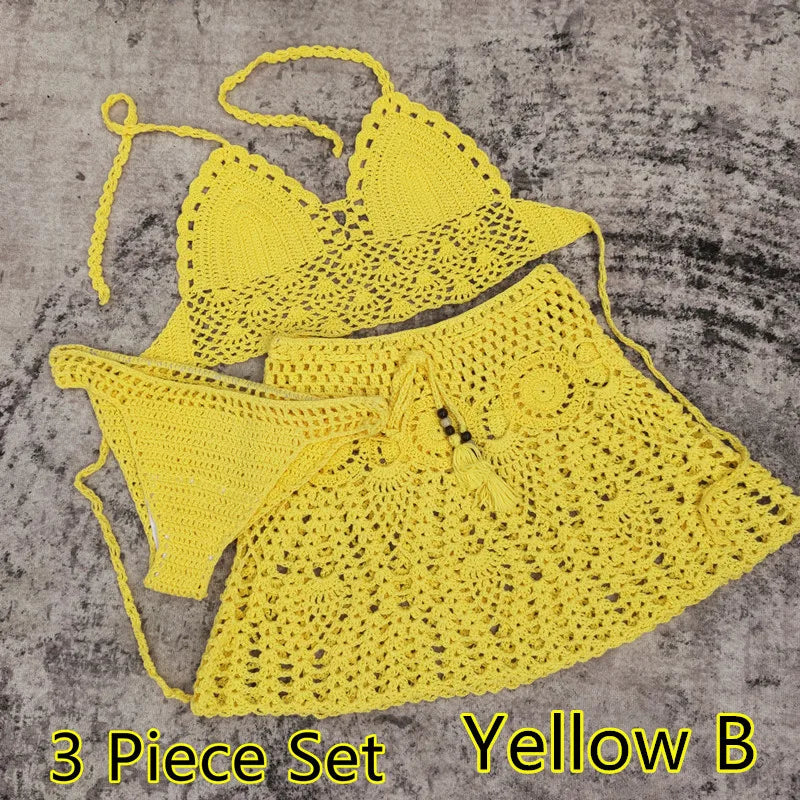 Hand Crochet Bikini Beach Skirt Swimsuit Swimsuit