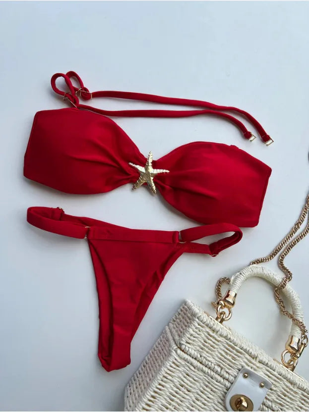 2026 New Sexy Solid Micro Bikini Set Strapless Split Swimsuit Thong Bathing Suit Women Swimwear Biquini Suit Up Bikinis Mujer