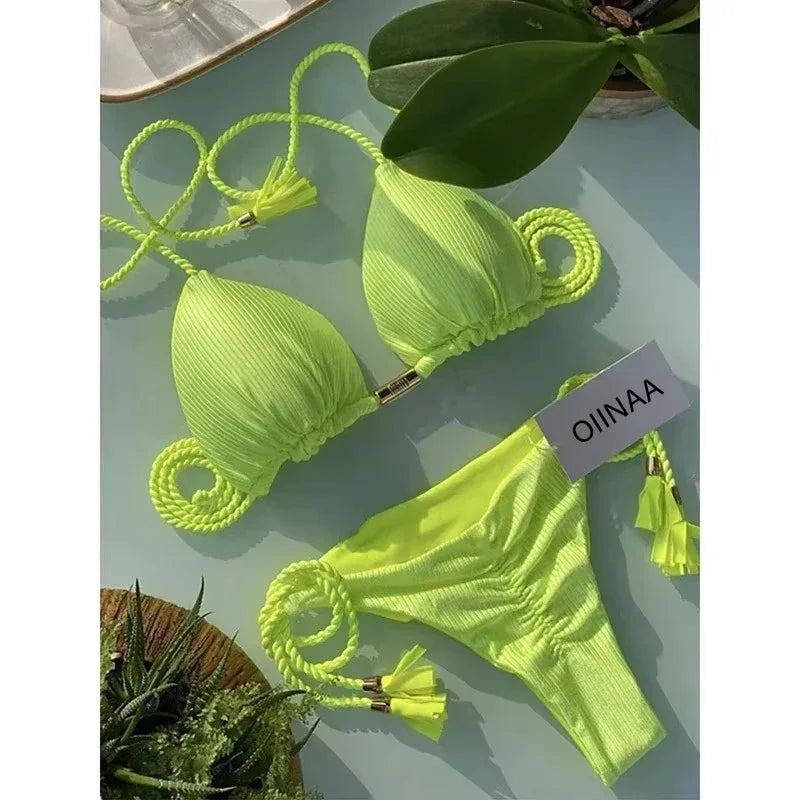 Swimsuit Women Bikinis Set Sexy Drawstring Bikini Beachwear Leopard Two-pieces Swimwear Bathing Suit Lace Up Bikini Set