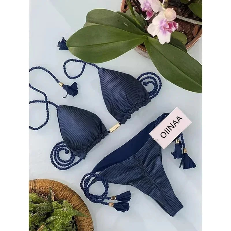 Swimsuit Women Bikinis Set Sexy Drawstring Bikini Beachwear Leopard Two-pieces Swimwear Bathing Suit Lace Up Bikini Set
