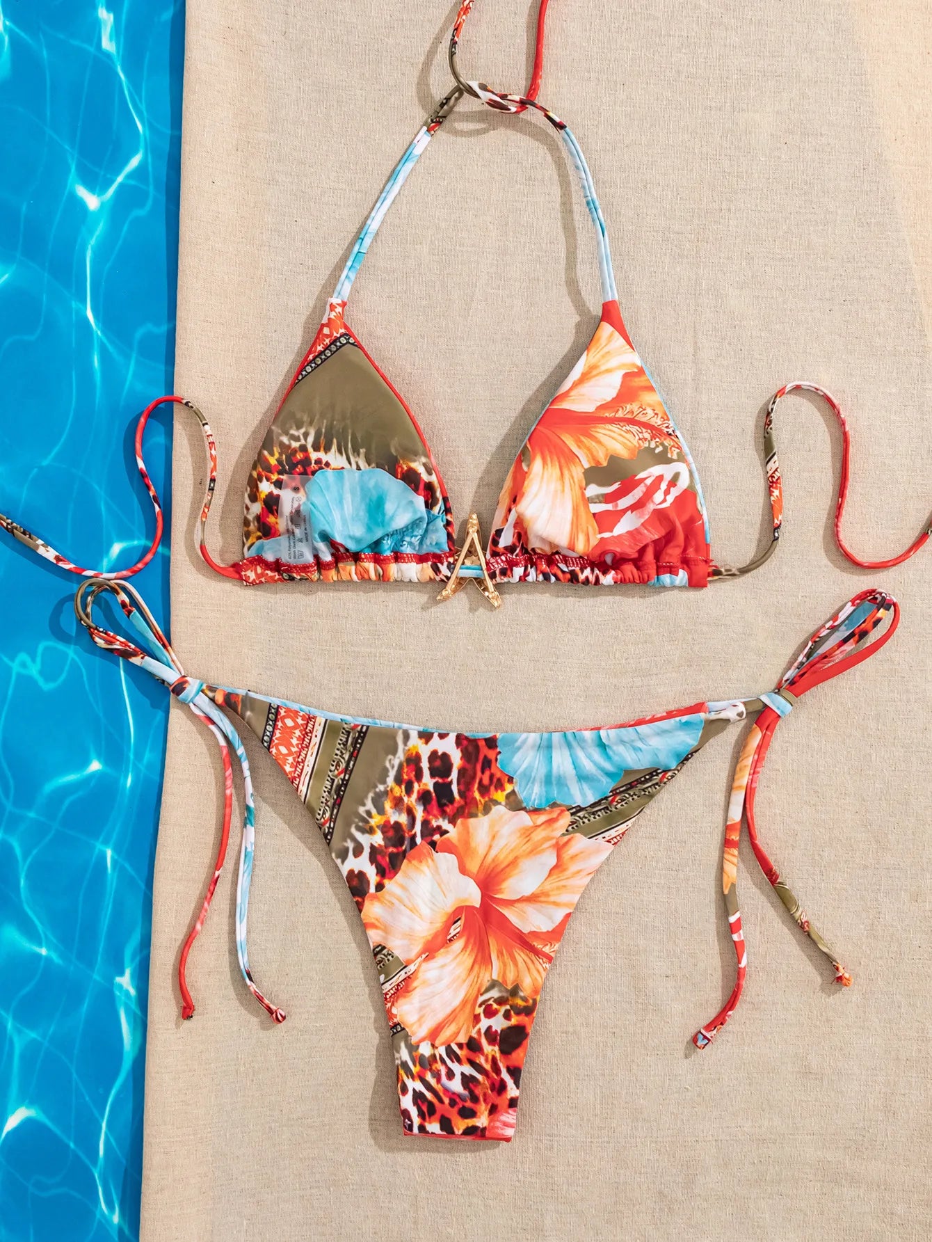 Summer Swimwear Women Sexy Backless Swimsuit 2 PCS Bikini Set Laced Up Split Bathing suit Low Waist Binding Strap Beach Bikini