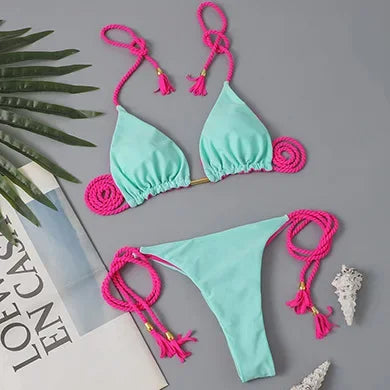 Swimsuit Women Bikinis Set Sexy Drawstring Bikini Beachwear Leopard Two-pieces Swimwear Bathing Suit Lace Up Bikini Set