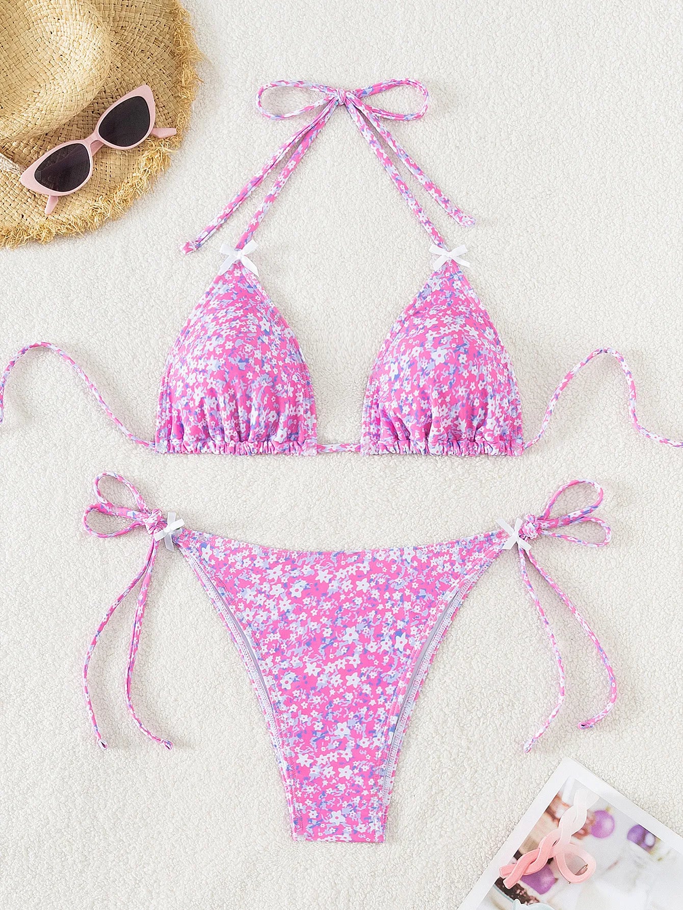 Summer Swimwear Women Sexy Backless Swimsuit 2 PCS Bikini Set Laced Up Split Bathing suit Low Waist Binding Strap Beach Bikini