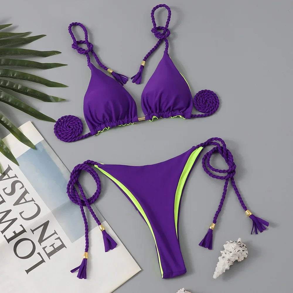 Swimsuit Women Bikinis Set Sexy Drawstring Bikini Beachwear Leopard Two-pieces Swimwear Bathing Suit Lace Up Bikini Set