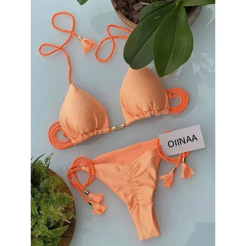 Swimsuit Women Bikinis Set Sexy Drawstring Bikini Beachwear Leopard Two-pieces Swimwear Bathing Suit Lace Up Bikini Set