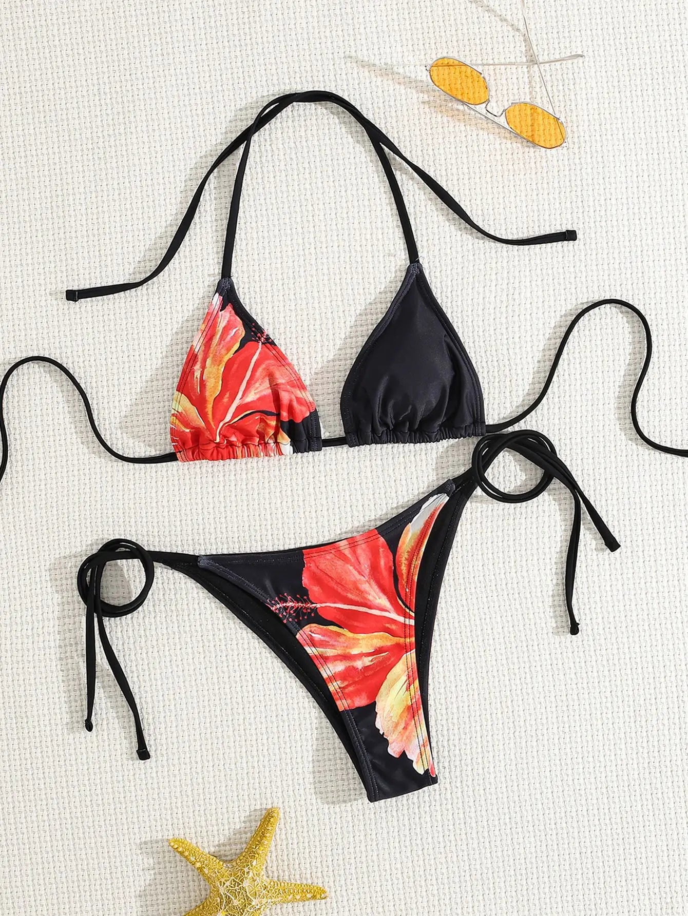 Summer Swimwear Women Sexy Backless Swimsuit 2 PCS Bikini Set Laced Up Split Bathing suit Low Waist Binding Strap Beach Bikini